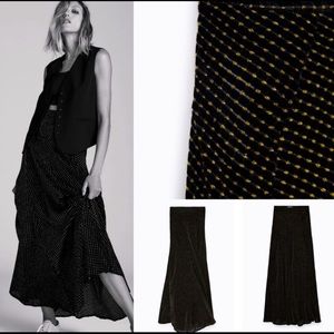 Zara Limited Edition Black Metallic Thread Velvet Maxi Skirt Size XS